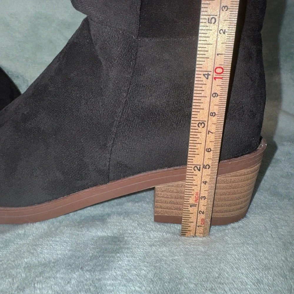 Unbranded Women Tall Riding Boots 39 Black Faux Suede Block Heel